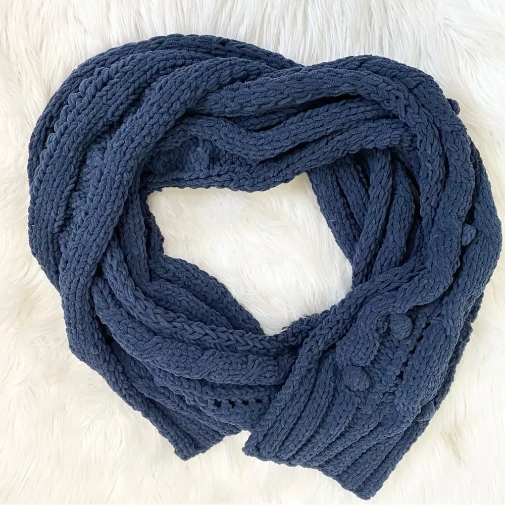 Abercrombie & Fitch navy blue knit Pom Pom balls scarf